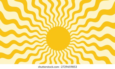 Retro Psychedelic Sunburst Abstract Background with Yellow Wavy Sun Rays