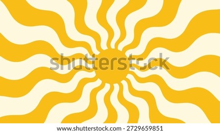 Retro Psychedelic Sunburst Background with Wavy Golden Yellow Rays