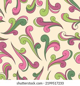 Retro Psychedelic Swirls Vector Seamless Pattern. Nostalgic Vintage Print. Groovy Textile Design. Flower Power Hippie Background