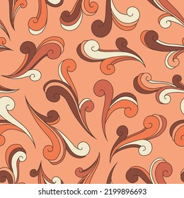 Patrón Retro Psicodelic Swirls Vector Seamless. Impresión vintage nostálgica. Groovy Diseño Textil. Fondo Hippie de poder de las flores