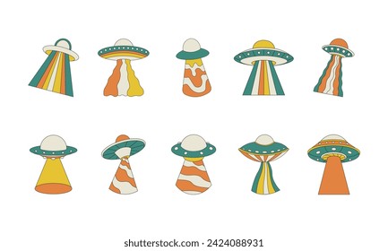 Retro Psychedelic Ufo Element Set