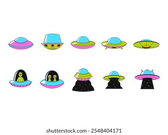 Retro Psychedelic UFO Element Set 