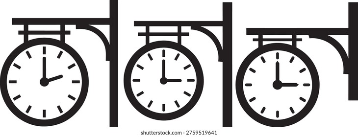 Retro public clocks, timekeeping, old fashioned station signs, historical