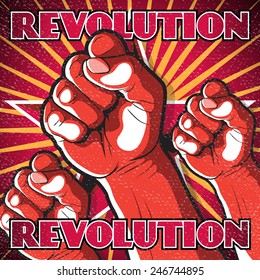 Retro Punching Fist Revolution Sign. Great illustration of Russian Propaganda style punching Fist symbolizing Revolution. 