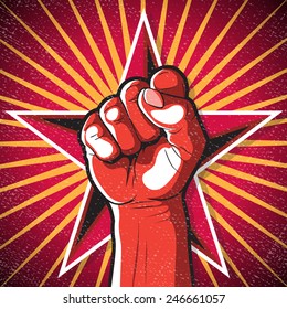 Retro Punching Fist Sign. Great illustration of Russian Propaganda style punching Fist symbolising Revolution. 