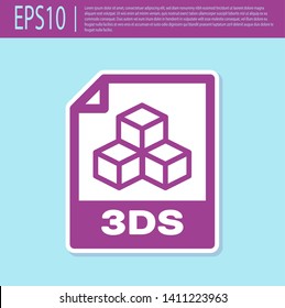 Retro purple 3DS file document icon. Download 3ds button icon isolated on turquoise background. 3DS file symbol. Vector Illustration