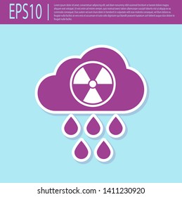 Retro purple Acid rain and radioactive cloud icon isolated on turquoise background. Effects of toxic air pollution on the environment. Vector Illustration