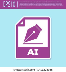 Retro purple AI file document icon. Download ai button icon isolated on turquoise background. AI file symbol. Vector Illustration