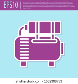 Retro purple Air compressor icon isolated on turquoise background.  Vector Illustration