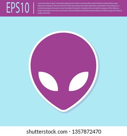 Retro purple Alien icon isolated on turquoise background. Extraterrestrial alien face or head symbol. Flat design. Vector Illustration