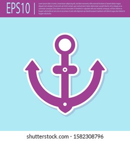 Retro purple Anchor icon isolated on turquoise background.  Vector Illustration