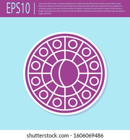 Retro purple Astrology horoscope circle with zodiac icon isolated on turquoise background.  Vector Illustration