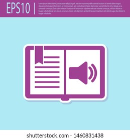 Retro purple Audio book icon isolated on turquoise background. Audio guide sign. Online learning concept.  Vector Illustration