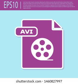 Retro purple AVI file document. Download avi button icon isolated on turquoise background. AVI file symbol.  Vector Illustration