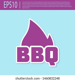 Retro purple Barbecue fire flame icon isolated on turquoise background. Heat symbol. BBQ grill party. Vector Illustration