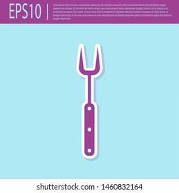 Retro purple Barbecue fork icon isolated on turquoise background. BBQ fork sign. Barbecue and grill tool. Vector Illustration