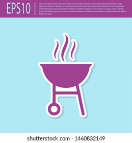 Retro purple Barbecue grill icon isolated on turquoise background. BBQ grill party. Vector Illustration