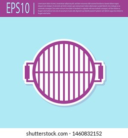 Retro purple Barbecue grill icon isolated on turquoise background. Top view of BBQ grill. Steel grid. Vector Illustration