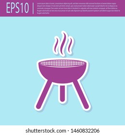 Retro purple Barbecue grill icon isolated on turquoise background. BBQ grill party. Vector Illustration