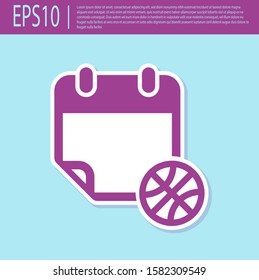 Retro purple Basketball on sport calendar icon isolated on turquoise background.  Vector Illustration