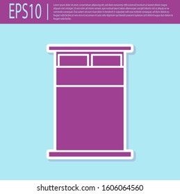 Retro purple Big bed for two or one person icon isolated on turquoise background.  Vector Illustration