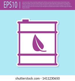 Retro purple Bio fuel barrel line icon isolated on turquoise background. Eco bio and canister. Green environment and recycle. Vector Illustration