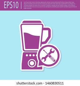 Retro purple Blender with screwdriver and wrench icon isolated on turquoise background. Adjusting, service, setting, maintenance, repair, fixing.  Vector Illustration