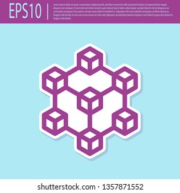 Retro purple Blockchain technology icon isolated on turquoise background. Cryptocurrency data sign. Abstract geometric block chain network technology business. Flat design. Vector Illustration