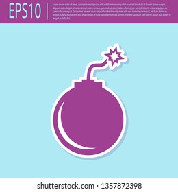 Retro purple Bomb ready to explode icon isolated on turquoise background. Flat design. Vector Illustration
