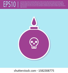 Retro purple Bomb ready to explode icon isolated on turquoise background.  Vector Illustration