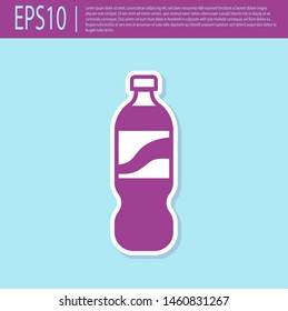 Retro purple Bottle of water icon isolated on turquoise background. Soda aqua drink sign. Vector Illustration