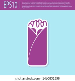 Retro purple Burrito icon isolated on turquoise background. Traditional mexican fast food. Vector Illustration