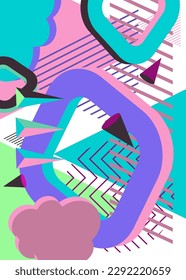 Retro Purple busy abstract geometric poster. Vintage geometrical graphic shapes template.