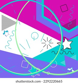 Retro Purple busy abstract geometric poster. Vintage geometrical graphic shapes template.