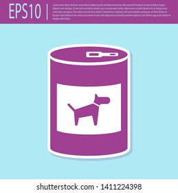 Retro purple Canned food for dog icon isolated on turquoise background. Food for animals. Pet dog food can. Vector Illustration
