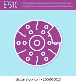 Retro purple Car brake disk with caliper icon isolated on turquoise background.  Vector Illustration