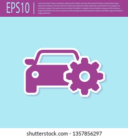 Retro purple Car service icon isolated on turquoise background. Auto mechanic service. Mechanic service. Repair service auto mechanic. Maintenance sign. Flat design. Vector Illustration