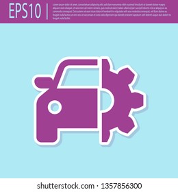 Retro purple Car service icon isolated on turquoise background. Auto mechanic service. Mechanic service. Repair service auto mechanic. Maintenance sign. Flat design. Vector Illustration