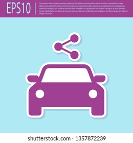 Retro purple Car sharing icon isolated on turquoise background. Carsharing sign. Transport renting service concept. Flat design. Vector Illustration