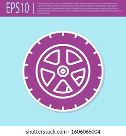 Retro purple Car wheel icon isolated on turquoise background.  Vector Illustration