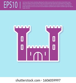 Retro purple Castle icon isolated on turquoise background. Fortress sign.  Vector Illustration