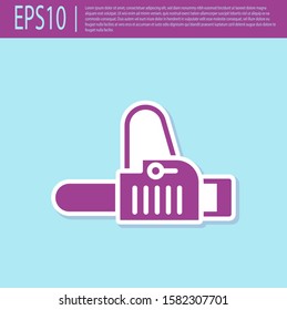Retro purple Chainsaw icon isolated on turquoise background.  Vector Illustration