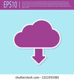 Retro purple Cloud download icon isolated on turquoise background. Flat design. Vector Illustration