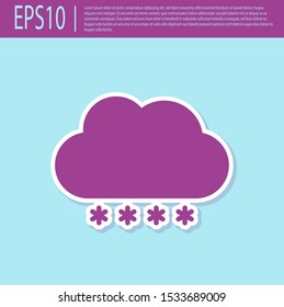 Retro purple Cloud with snow icon isolated on turquoise background. Cloud with snowflakes. Single weather icon. Snowing sign.  Vector Illustration