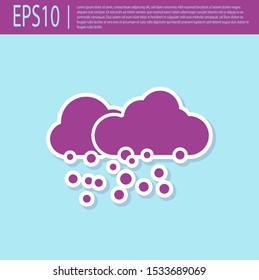Retro purple Cloud with snow icon isolated on turquoise background. Cloud with snowflakes. Single weather icon. Snowing sign.  Vector Illustration