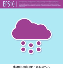 Retro purple Cloud with snow icon isolated on turquoise background. Cloud with snowflakes. Single weather icon. Snowing sign.  Vector Illustration