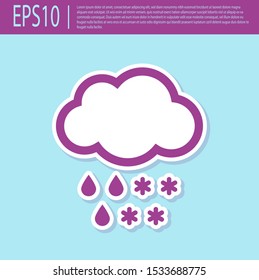 Retro purple Cloud with snow and rain icon isolated on turquoise background. Weather icon.  Vector Illustration
