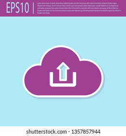 Retro purple Cloud upload icon isolated on turquoise background. Flat design. Vector Illustration