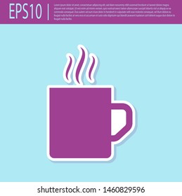 Retro purple Coffee cup flat icon isolated on turquoise background. Tea cup. Hot drink coffee.  Vector Illustration