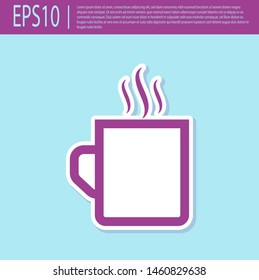 Retro purple Coffee cup flat icon isolated on turquoise background. Tea cup. Hot drink coffee.  Vector Illustration
